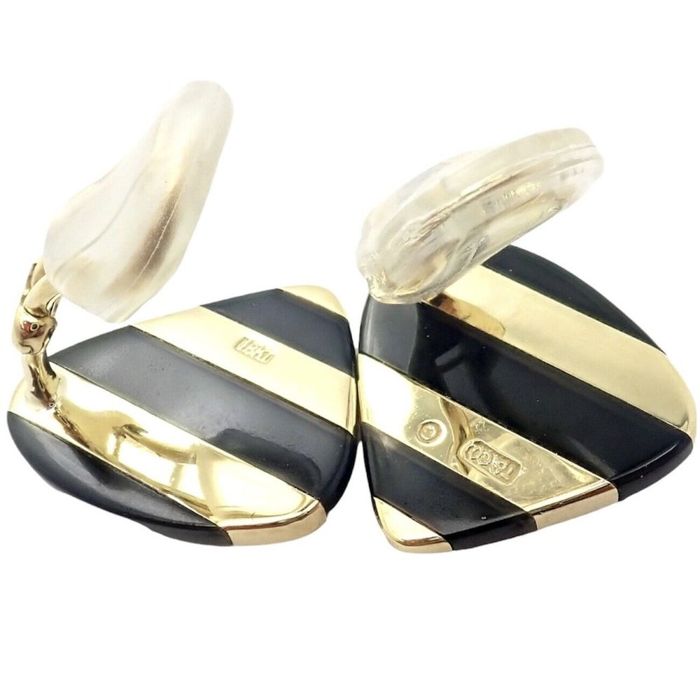 Tiffany & Co Angela Cummings 18k Yellow Gold Inlaid Black Jade Earrings - Picture 2 of 9